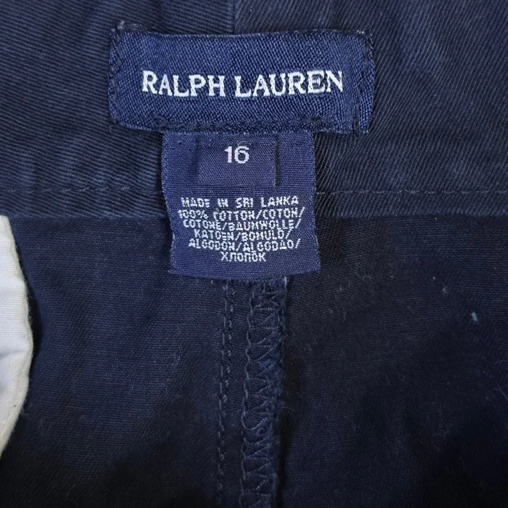 Ralph Lauren Girls Navy Blue Cotton Wide Leg Trousers Cinch Waist Size 16